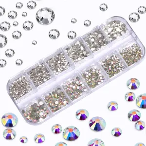 12 Grids Clear Crystal Ab Nail Rhinestones Set with Tools Diy Nail Art Decoration Diamonds