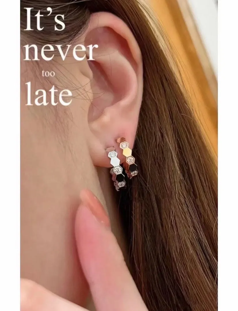 Advanced and fashionable pure silver 18K silver circular honeycomb earrings EHA90