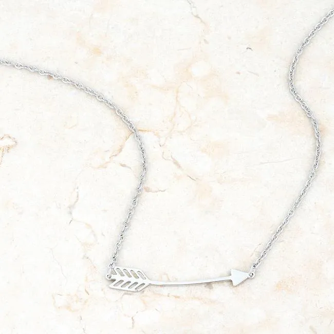 Arianna Rhodium Stainless Steel Arrow Necklace