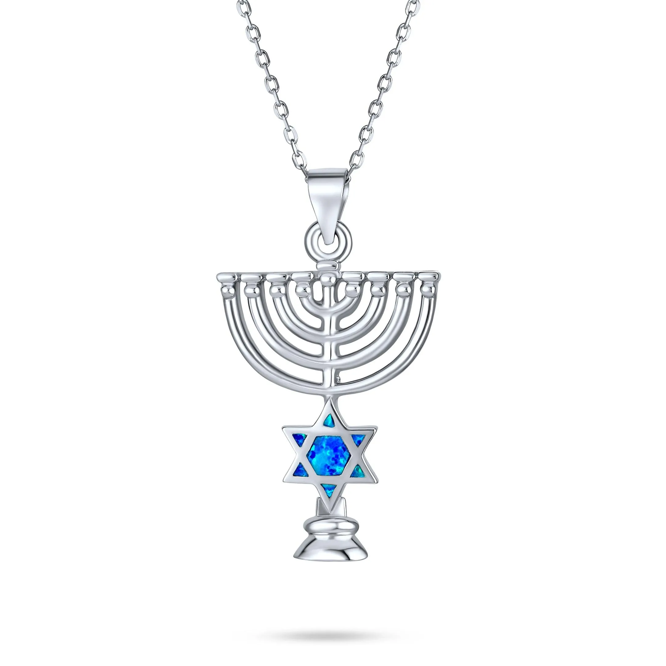 Blue Opal Judaica Star of David Pendant Necklace for Teens Bat Mitzvah Silver