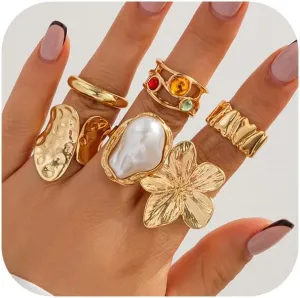 Chunky Knuckle Rings for Women Chunky Gold Ring Set Stacking Crystal Knuckle Rings Statement Ring Jewelry