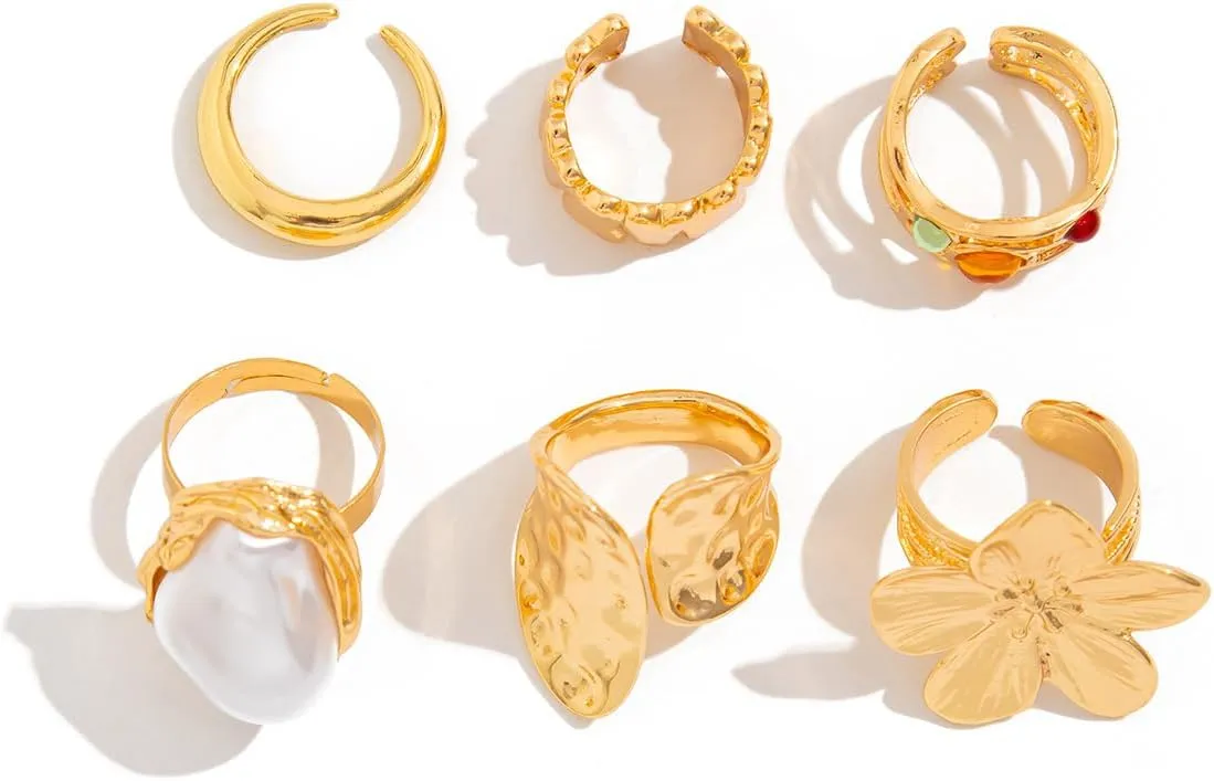 Chunky Knuckle Rings for Women Chunky Gold Ring Set Stacking Crystal Knuckle Rings Statement Ring Jewelry