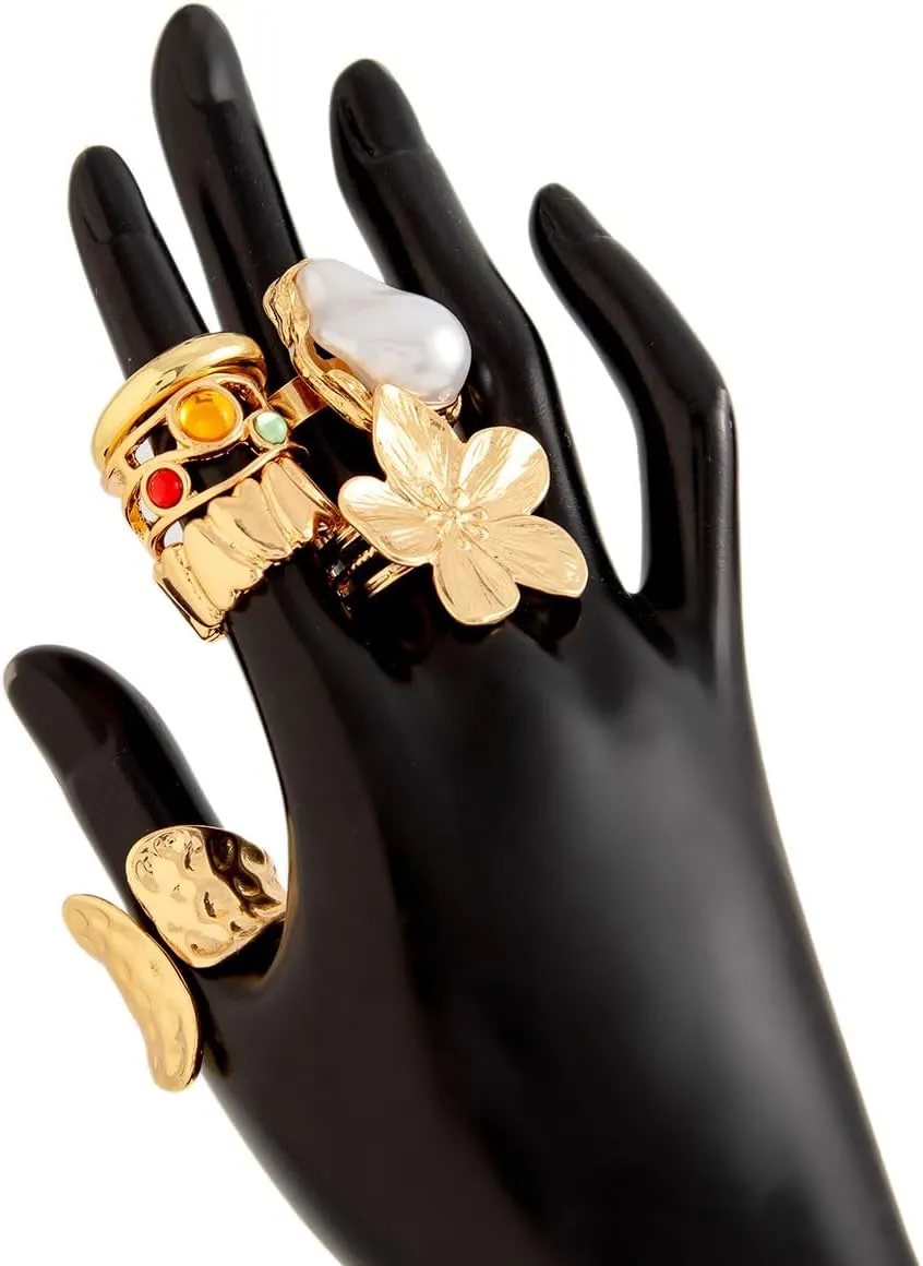 Chunky Knuckle Rings for Women Chunky Gold Ring Set Stacking Crystal Knuckle Rings Statement Ring Jewelry
