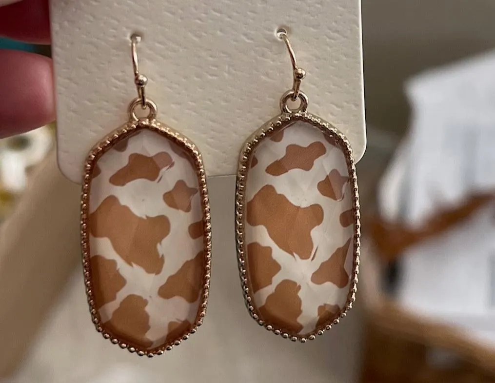 Cowprint Dangle Earrings - Muli Color