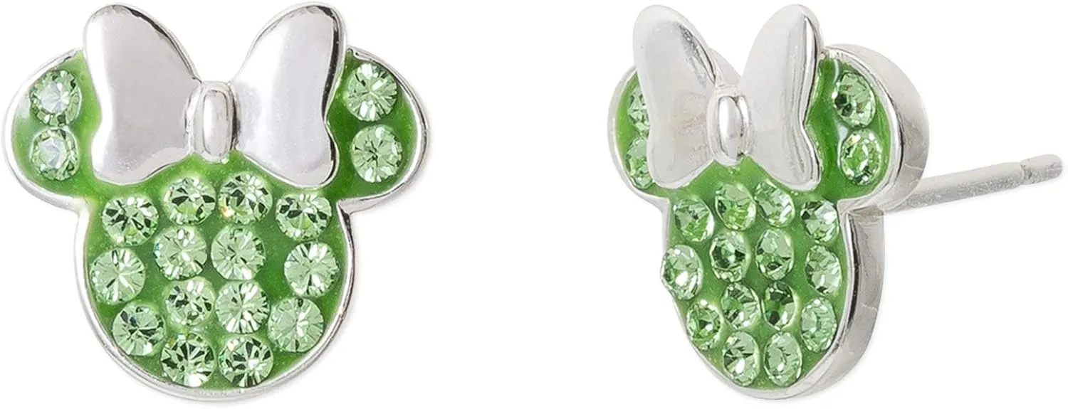 Disney Minnie Mouse Jewelry, Sterling Silver Pave Birthstone Crystal Stud Earrings
