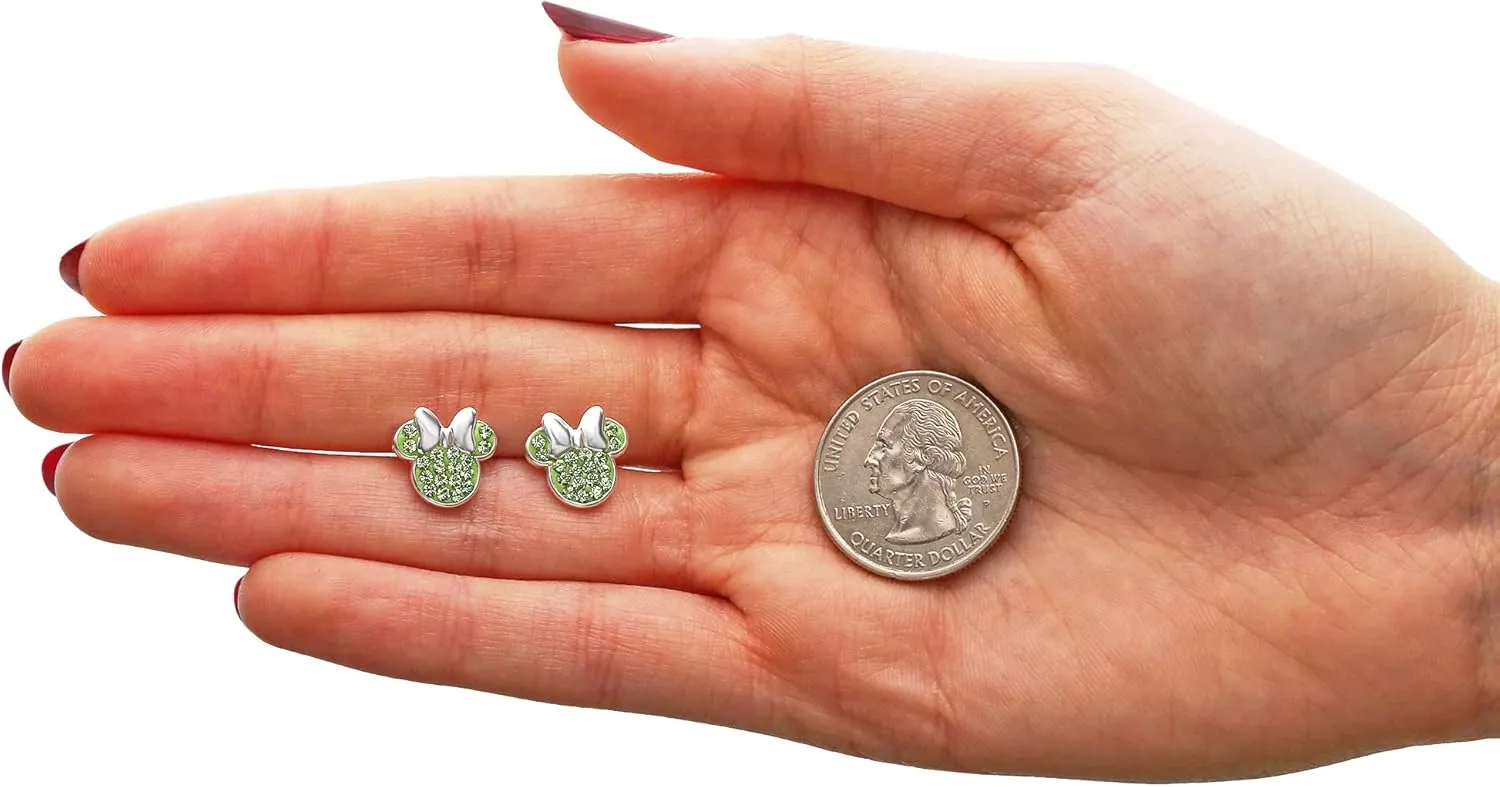 Disney Minnie Mouse Jewelry, Sterling Silver Pave Birthstone Crystal Stud Earrings