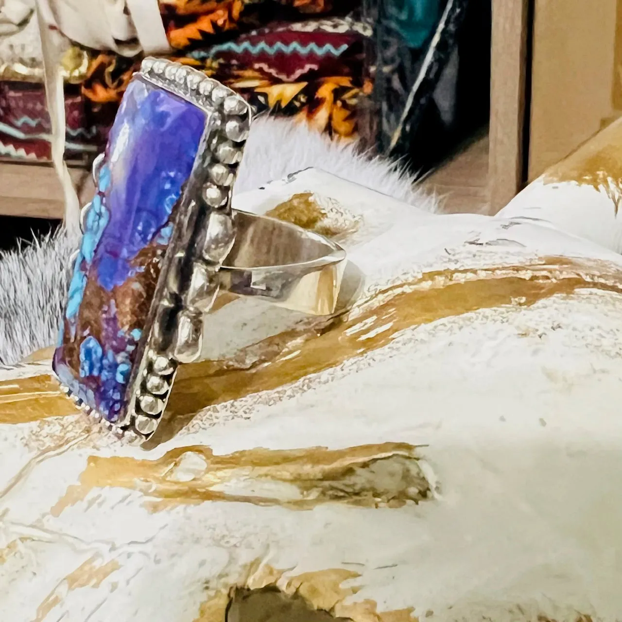 HADA Collection - Sterling Silver Purple Mojave Adjustable Bar Ring