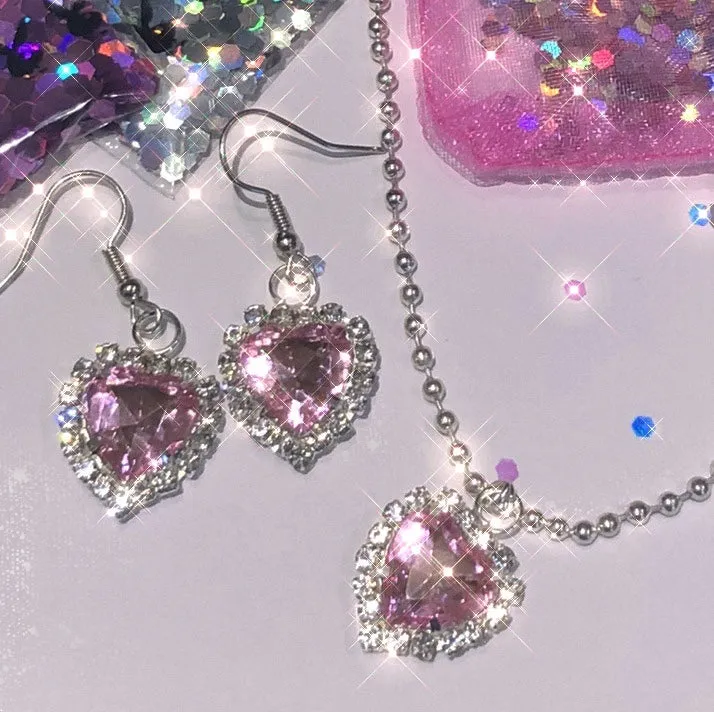 Harajuku Rhinestone Love Earrings   Necklace PL51624