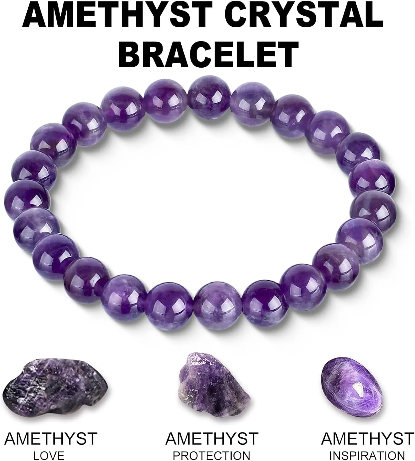 HOZEAL Handmade Amethyst Bracelet, Love Friendship Crystal Stone Protection Spiritual Amethyst Bracelet, Business Money Wealth Prosperity Good Luck Energy Beaded Bracelets for Men Women