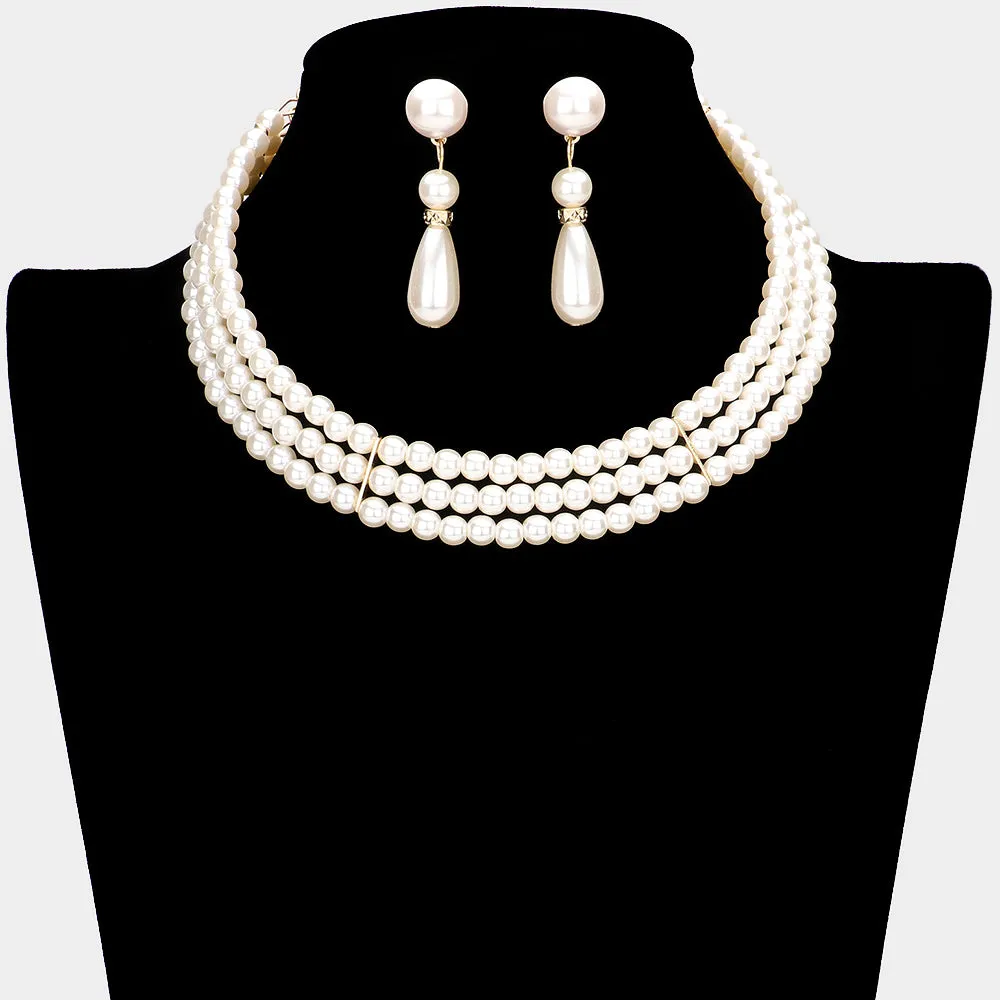 iLLASPARKZ 3-Row Pearl Choker Necklace