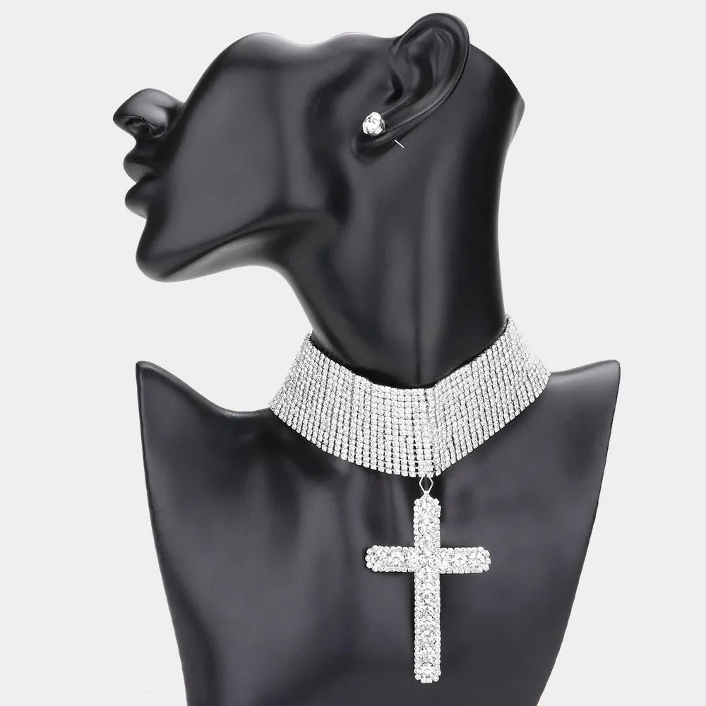 iLLASPARKZ Bubble Stone Cross Pendant Evening Choker Necklace