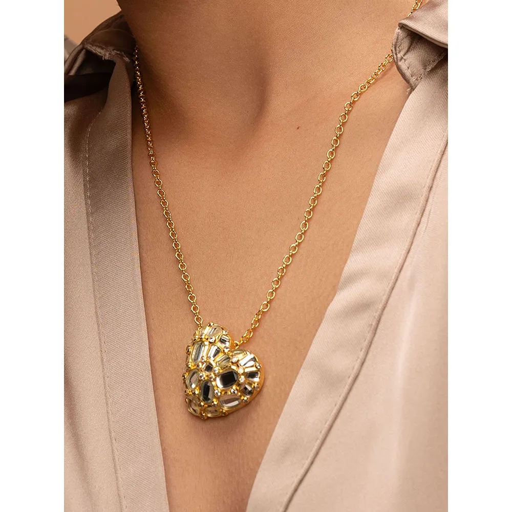 Isharya Desire Mirror Heart Necklace In 18Kt Gold Plated