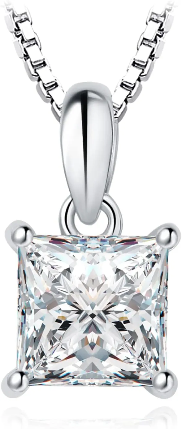 JewelryPalace 1ct Cubic Zirconia Solitaire Pendant Necklace for Women, 14K White Yellow Rose Gold Plated 925 Sterling Silver Necklaces for Her, Classic Simulated Diamond Jewelry Set, 18 Inches chain