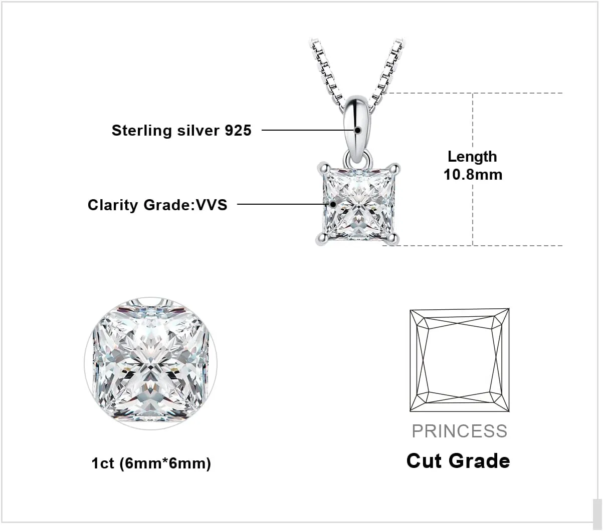 JewelryPalace 1ct Cubic Zirconia Solitaire Pendant Necklace for Women, 14K White Yellow Rose Gold Plated 925 Sterling Silver Necklaces for Her, Classic Simulated Diamond Jewelry Set, 18 Inches chain