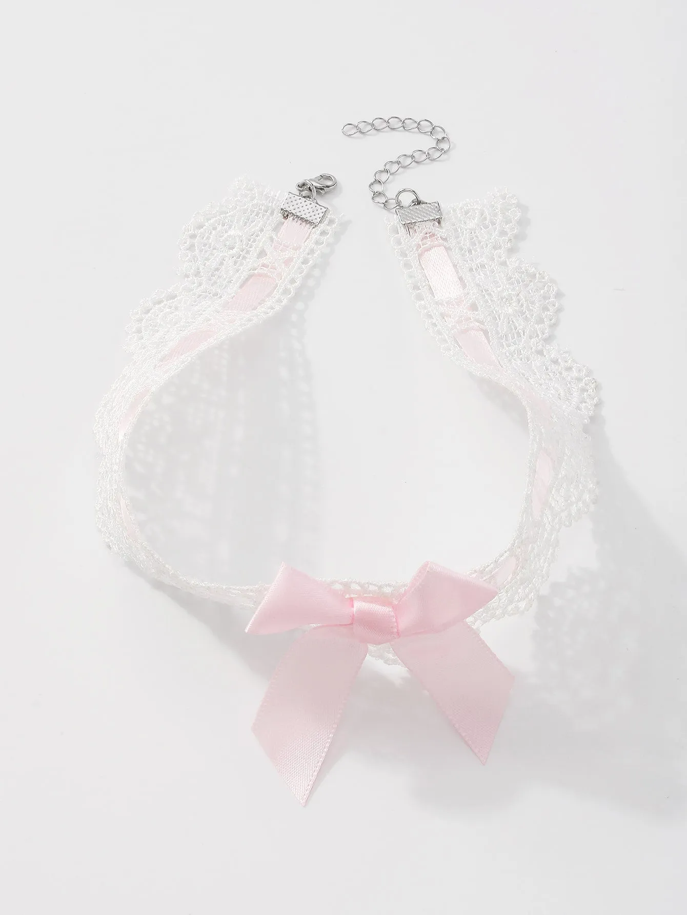 Pink Bow Decor Choker Elegant Jewelry Lace Jewelry Lace Necklace