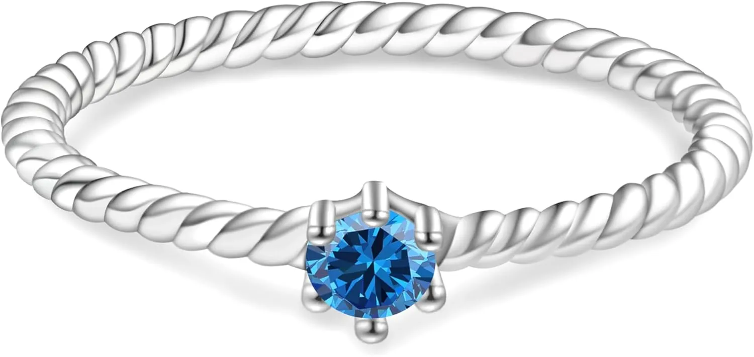 Stackable Birthstone Rings Set for Women: 925 Sterling Silver Mother Family Stacking Ring Minimalist Stackable Bands Mother's Day Jewelry Gifts for Wife