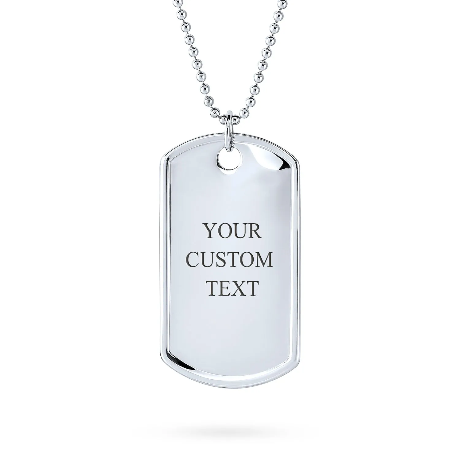Traditional Men's Army Dog Tag Pendant Necklace Sterling Silver 18-24 Inch Chain