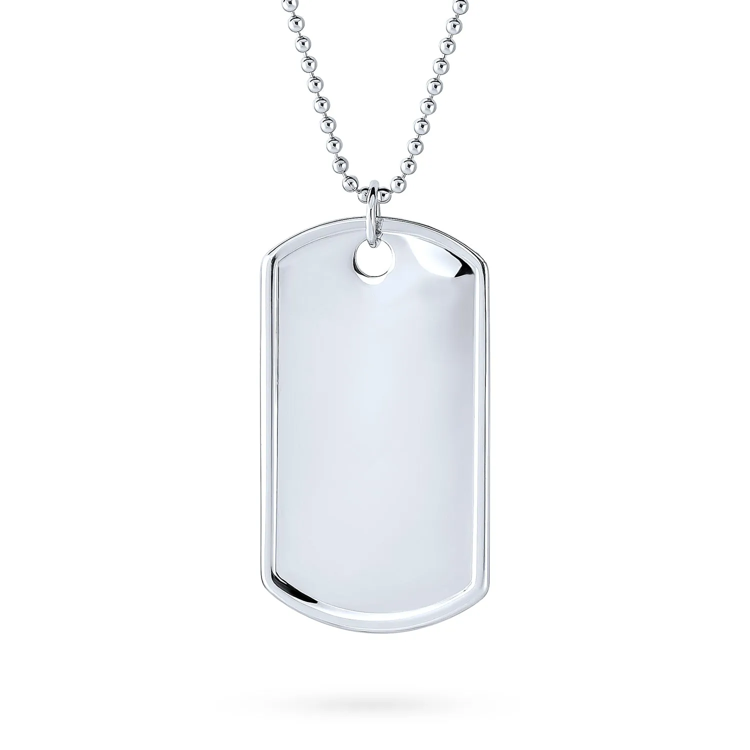 Traditional Men's Army Dog Tag Pendant Necklace Sterling Silver 18-24 Inch Chain