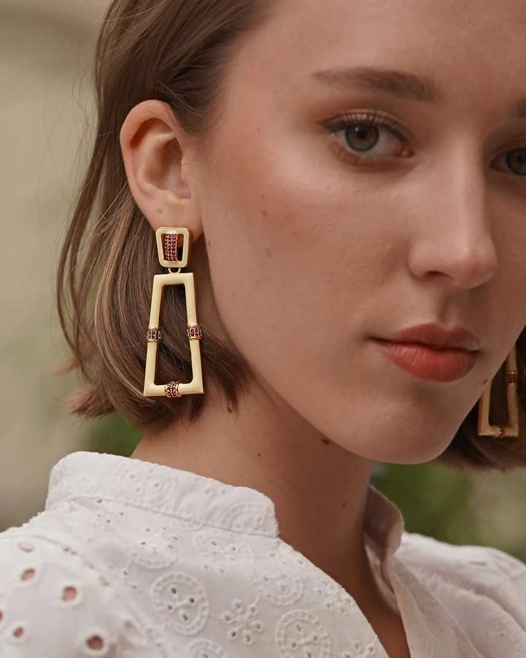 White Enamel Chess Earrings