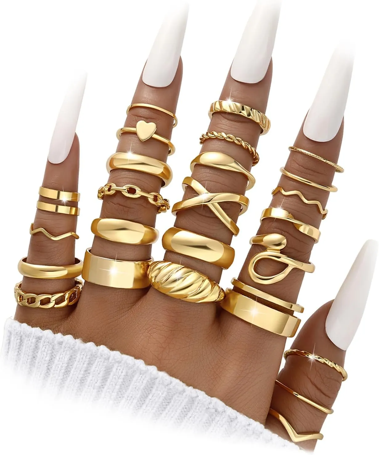 YEEZII 25 Pcs Gold Knuckle Rings Set for Women, Cute Stackable Finger Midi Rings, Dainty Chunky Stacking Statement Womens ring pack
